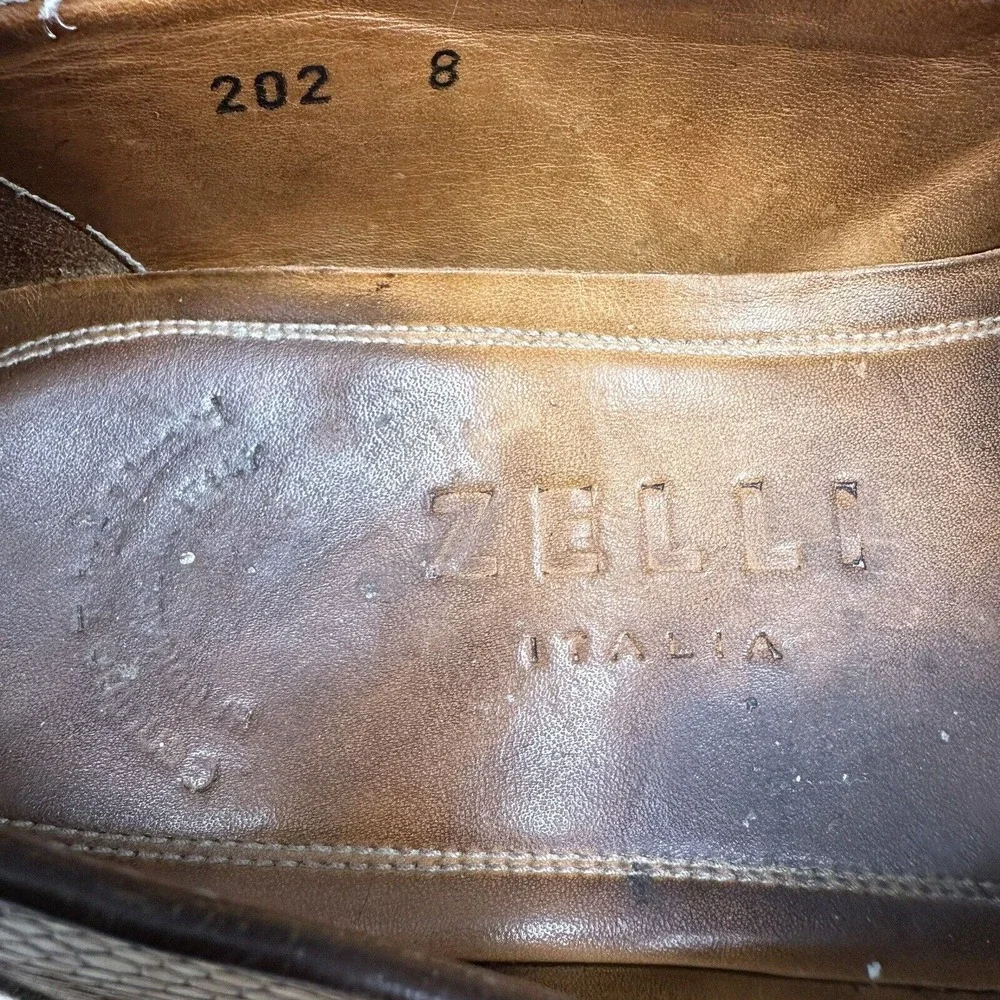 ZELLI ROSSI TEJU LIZARD PENNY‎ LOAFER COGNAC 202 Size 8 Slip On Dress Shoe Italy